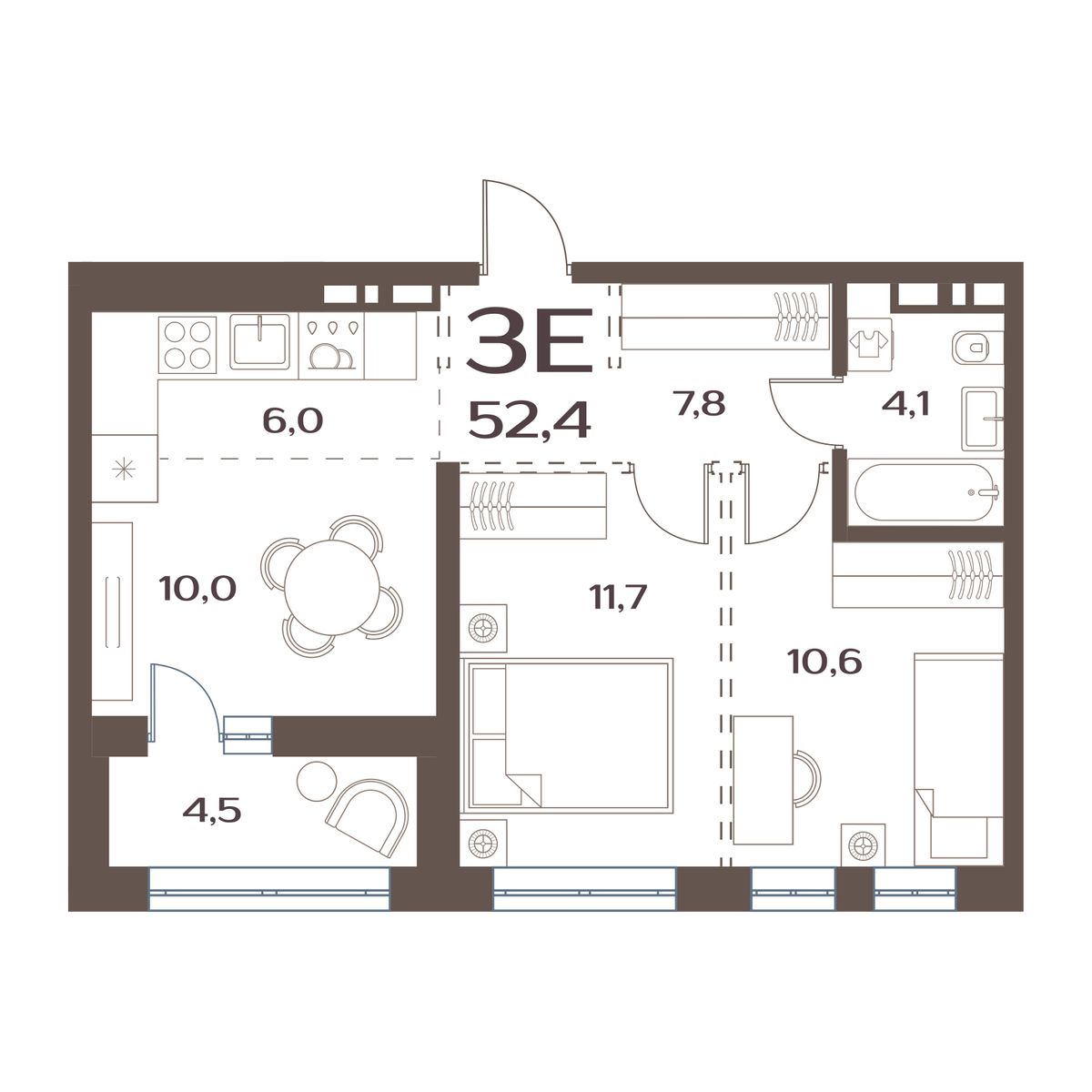 ЖК Меридианы Улисса, 2-комн кв 52,4 м2, за 8 677 000 ₽, 14 этаж